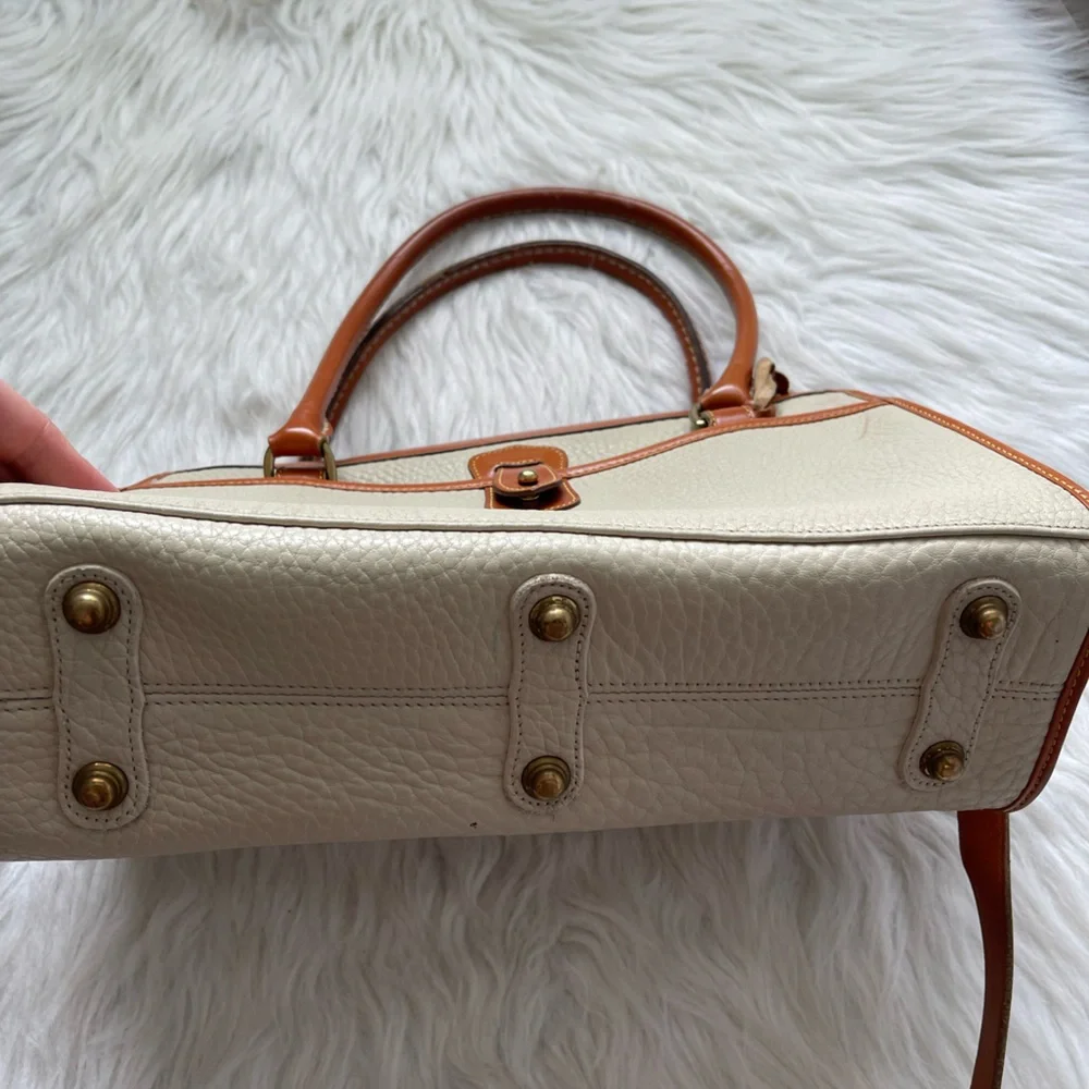 Dooney & Bourke Cream and Tan Pebbled Leather Satchel with Shoulder Strap